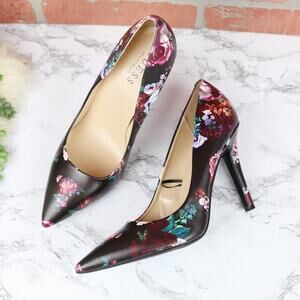 Guess WGSEEM Black Pink Floral Print Pointy Toe Stiletto Pumps Heels Size 8.5